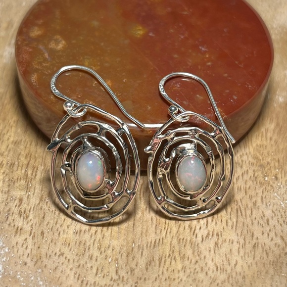 NWOT Ethiopian Opal Spiral Web 925 Sterling Silver Drop Earrings - Picture 1 of 16